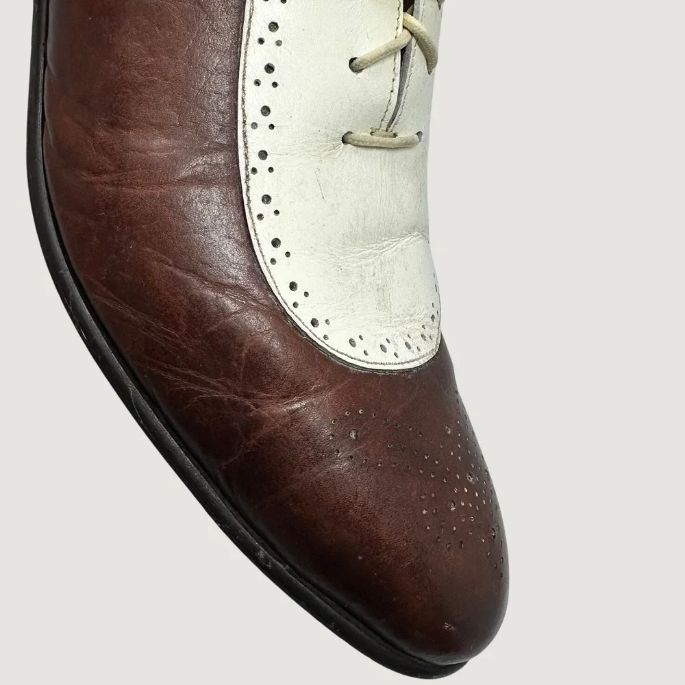 Eleganza Mens 13 Spectator Shoes Brown White Leather Two Tone Oxfords EZ1504